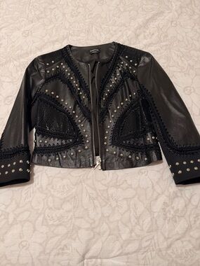 bebe Black Studded Cropped Leather Jacket